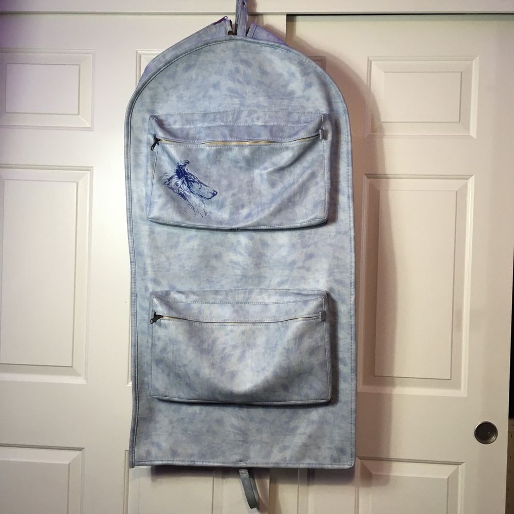 Vintage Collie Stamped Blue Faux Leather Garment Bag